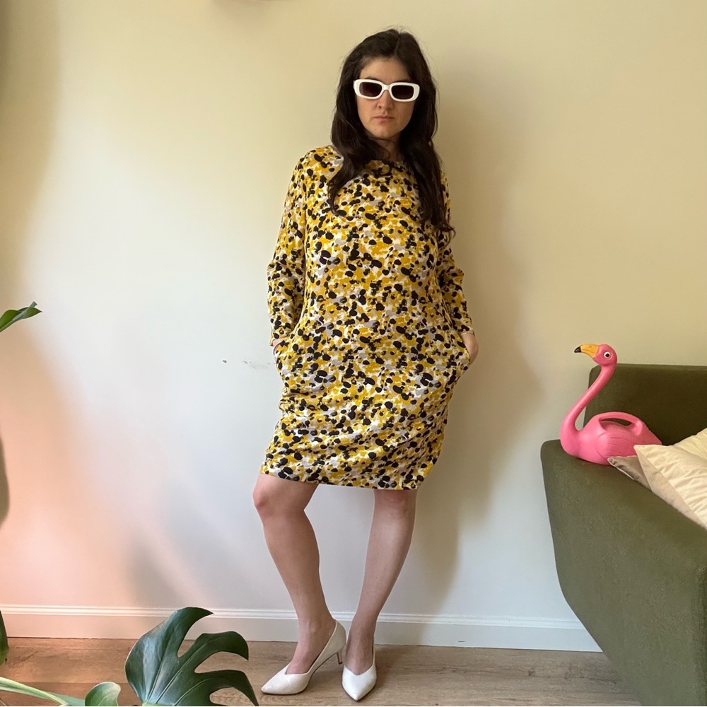 H&M Yellow & Black Shift 3/4 sleeve Dress w/POCKETS - XL